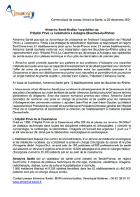 Almaviva Santé finalise l’acquisition de l’Hôpital Privé La Casamance à Aubagne (Bouches-du-Rhône)